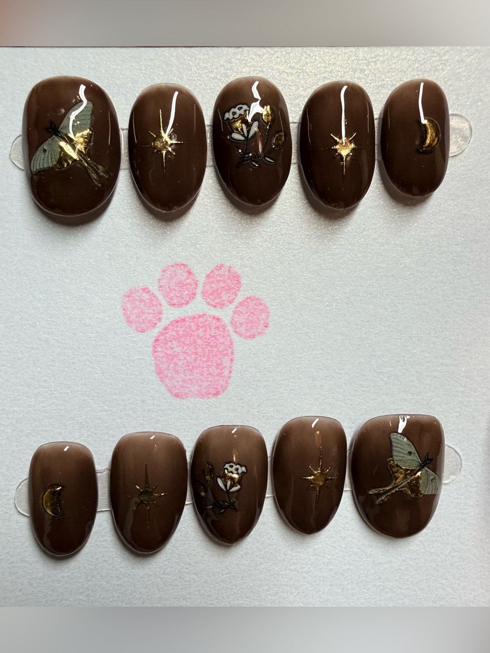 Handmade Brown Nail Art Set - Stylish Brown Press-Ons size small